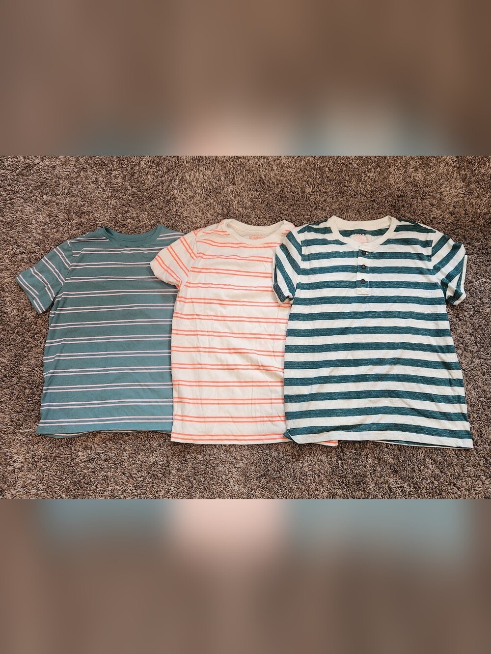 Cat & Jack Kids Short Sleeve Stripe Tee Trio - Teal, Coral & White